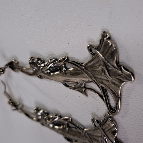 Sterling Silver Art Nouveau Lady Dangle Earrings - Picture 11 of 12